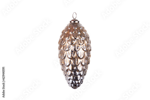 glass pine cone Christmas toy, decoration with clipping path. glass toy for decoration of Christmas fir tree. close up, png