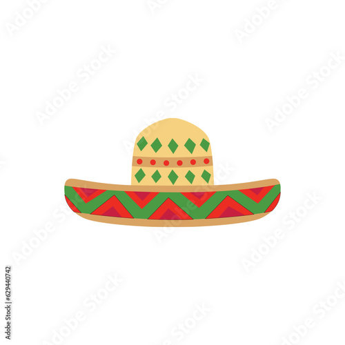 Bright colorful Mexican hat with ornaments flat style, vector illustration