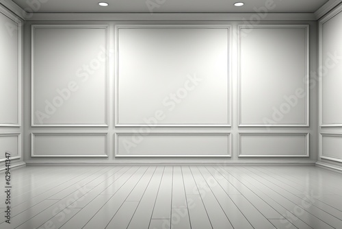 A white wall providing a clean and neutral canvas, perfect for showcasing the image as a background in presentations. Photorealistic illustration photo