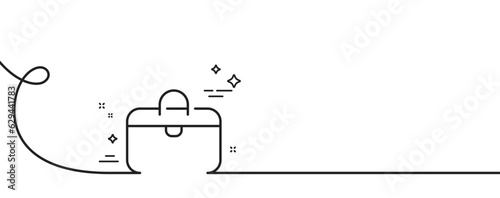 Handbag line icon. Continuous one line with curl. Hand baggage sign. Travel carry-on bag symbol. Handbag single outline ribbon. Loop curve pattern. Vector