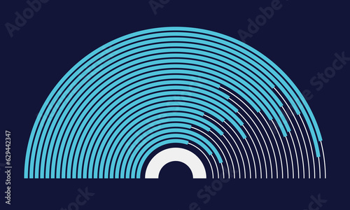 Abstract semicircle technology background. Infographic template with blue and white color stripes. Circular lines graph. Abstract geometric shape. Vector illustration.