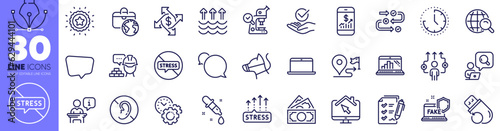 Business way, Global business and Time line icons pack. Stress grows, Journey, Chemistry pipette web icon. Inspect, Time management, Mobile finance pictogram. Money, Internet search. Vector