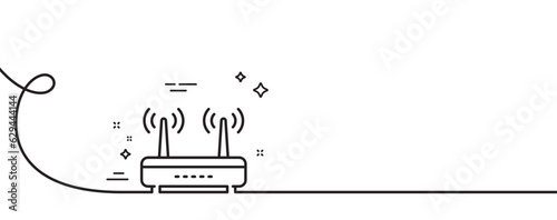 Wifi router line icon. Continuous one line with curl. Computer component sign. Internet symbol. Wifi single outline ribbon. Loop curve pattern. Vector