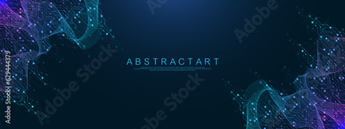 Quantum computer technologies concept. Futuristic blue circuit board background vector. Modern technology circuit board texture background design. Waves flow. Quantum explosion technology.