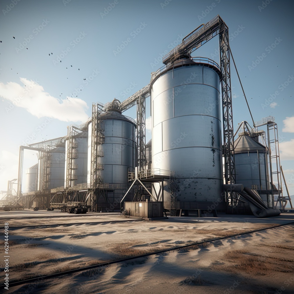 stocks of grain in granaries. grain deal concept, metal racks for grain storage, Generative AI stocks of grain in granaries. grain deal concept, metal racks for grain storage, Generative AI