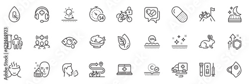 Icons pack as Capsule pill, Animal tested and Medical analyzes line icons for app include Stress, Seafood, Quarantine outline thin icon web set. No alcohol, Improving safety. Vector