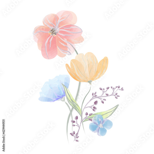 bouquet of different wild flowers vector watercolor