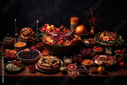 Delicious, fresh food on a black background. Abundance, healthy eating, natural, organic.