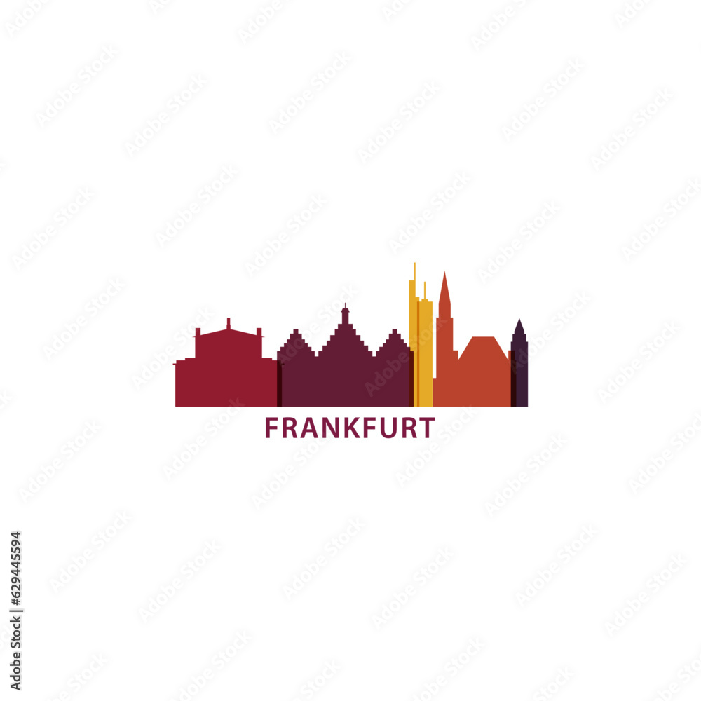 Germany Frankfurt cityscape skyline capital city panorama vector flat modern logo icon. Central Europe region emblem idea with landmarks and building silhouettes