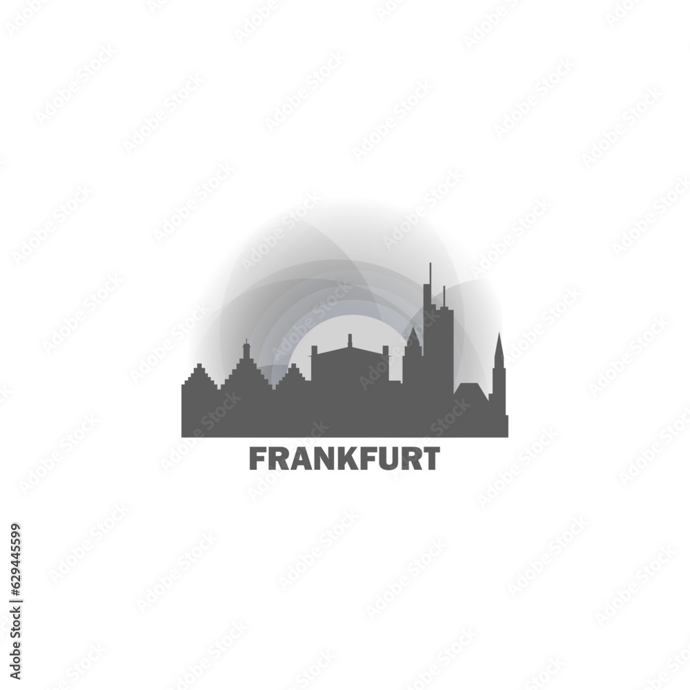 Germany Frankfurt cityscape skyline capital city panorama vector flat modern logo icon. Central Europe region emblem idea with landmarks and building silhouettes at sunrise sunset