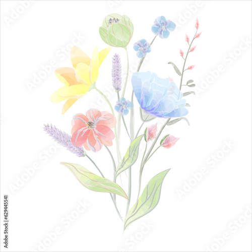 arrangement of garden flowers watercolor vector flowers