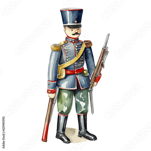 Old Retro Toy Soldier, PNG Clipart Image, Vintage Painted Watercolor Art, Generative AI