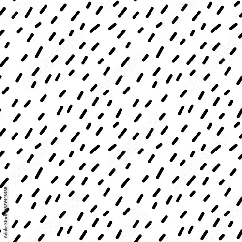 Abstract seamless pattern with small black lines. Vector illustration of specks. Monochrome background with randomly located asymmetric spots. Texture with cartoon rain or snow.