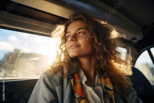 happy woman travel summer by car in vacation. Generative AI