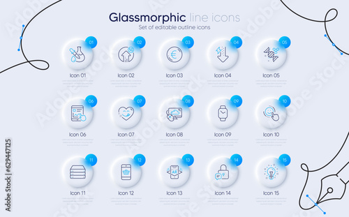 Set of Servers, Smartwatch and Euro money line icons for web app. Smile, 5g upload, Idea icons. Energy drops, Chemistry dna, Smartphone buying signs. Cloud computing, Internet report. Vector