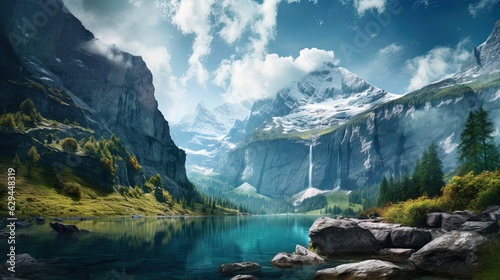 Photo of Oeschinen Lake in Switzerland, generated by AI