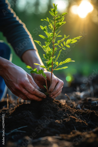 Organic Gardening with Vegetable Seedlings in Hand,  Beginnings of agriculture: hand holds seedling for planting in vegetable garden. Generative, AI, Illustration