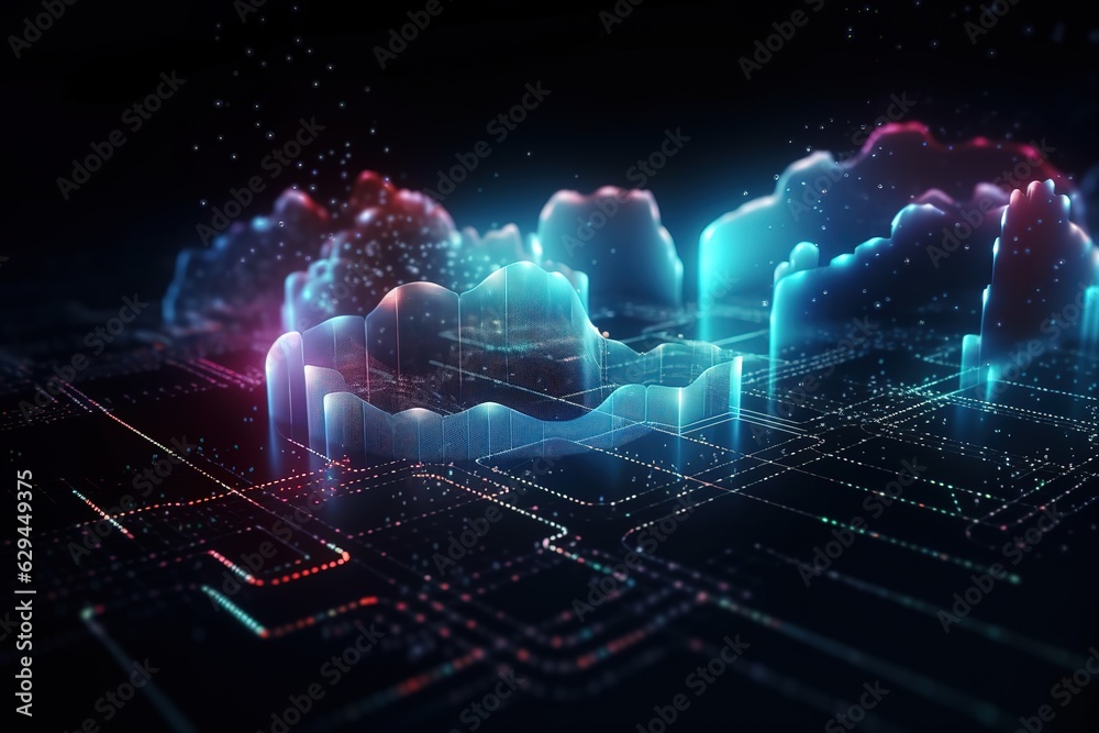 cloud look-a-like surrounded by small blue particles and black background cloud look-a-like surrounded by small blue particles and black background