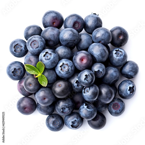 Top View Fresh and Healthy Fruit Isolated Blueberries on a White Background