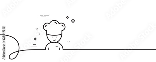 Cooking chef line icon. Continuous one line with curl. Sous-chef sign. Food preparation symbol. Cooking chef single outline ribbon. Loop curve pattern. Vector