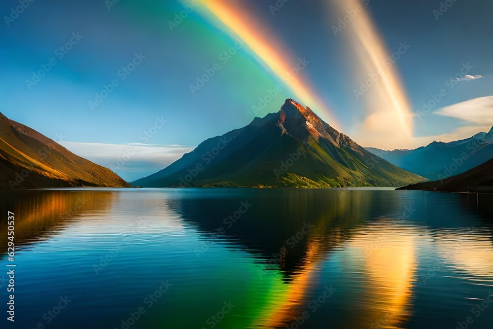 rainbow over the mountains Generator AI