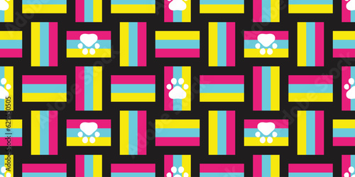 dog paw seamless pattern rgb checked weave footprint cat kitten french bulldog vector puppy pet cartoon lgbtq rainbow doodle gift wrapping paper tile background repeat wallpaper illustration design is