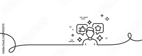 Social media line icon. Continuous one line with curl. Influence sign. Media specialist symbol. Social media single outline ribbon. Loop curve pattern. Vector