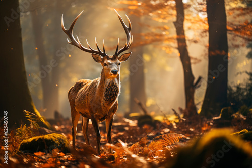 Deer with a big horns, beautiful forest animal