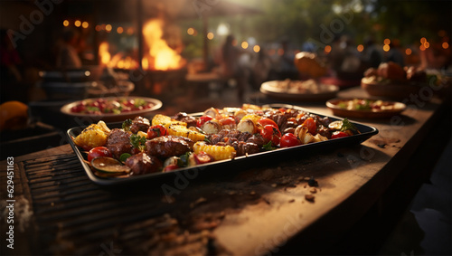 a barbeque grill filled with delicious grilled meat and vegetables