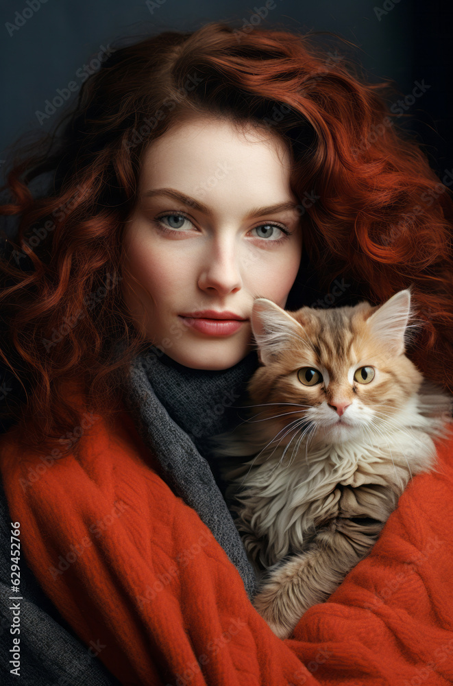 Portrait of a woman with a cat