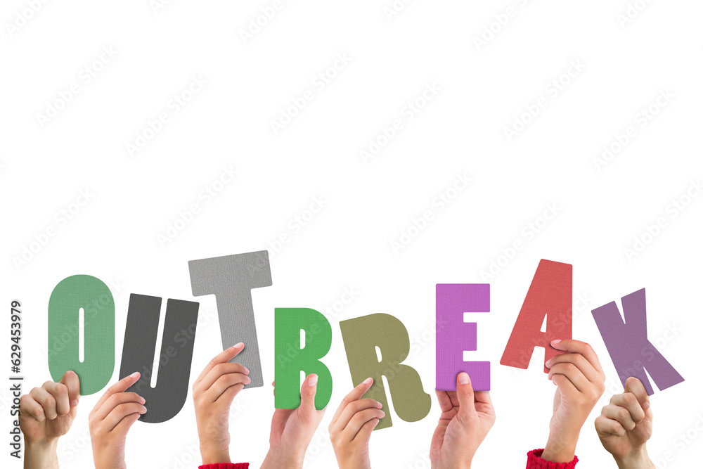 Digital png illustration of hands with outbreak text on transparent background Digital png illustration of hands with outbreak text on transparent background