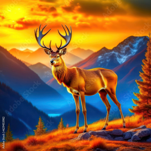 Beautiful red deer in the mountains.