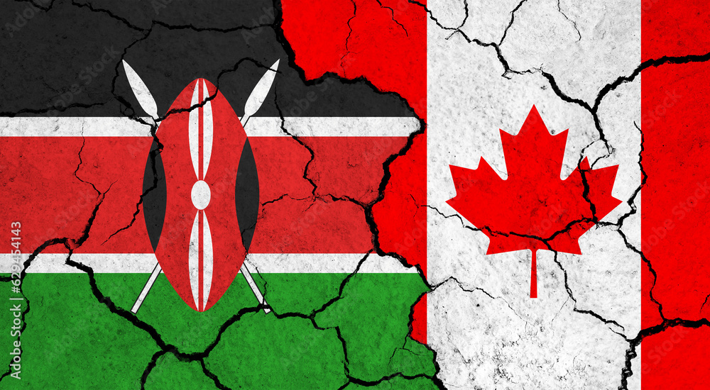 Flags of Kenya and Canada on cracked surface - politics, relationship concept Flags of Kenya and Canada on cracked surface - politics, relationship concept