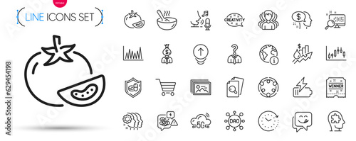 Pack of 5g cloud, Inspect and Time change line icons. Include Group, Image gallery, Yummy smile pictogram icons. Cook, Manager, Stress signs. Employees teamwork, Internet, Dao. Vector