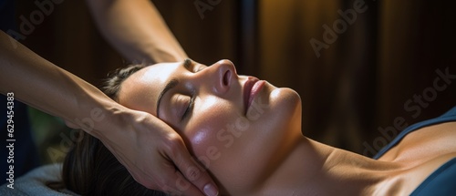 A woman receives a massage in a spa studio. Generative AI © ColdFire