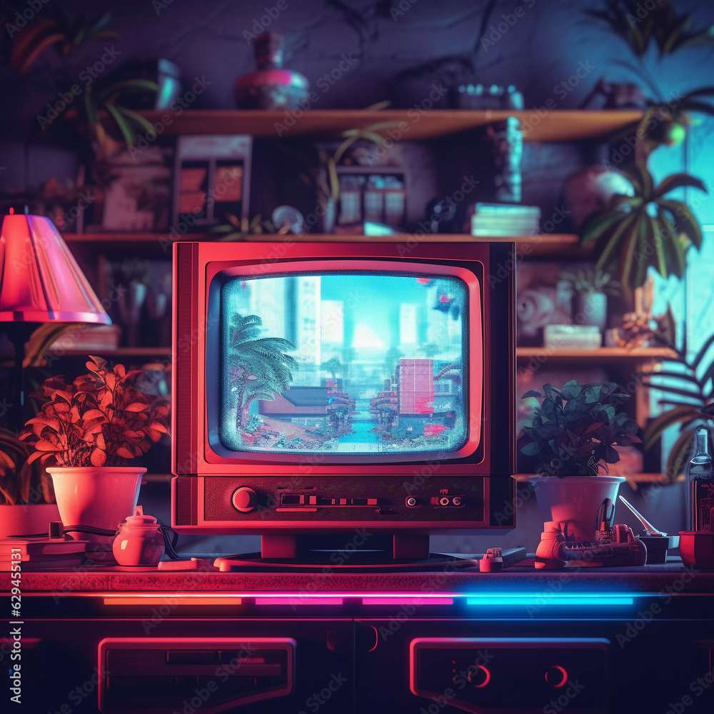 Retro Gamer Room Cyberpunk Style