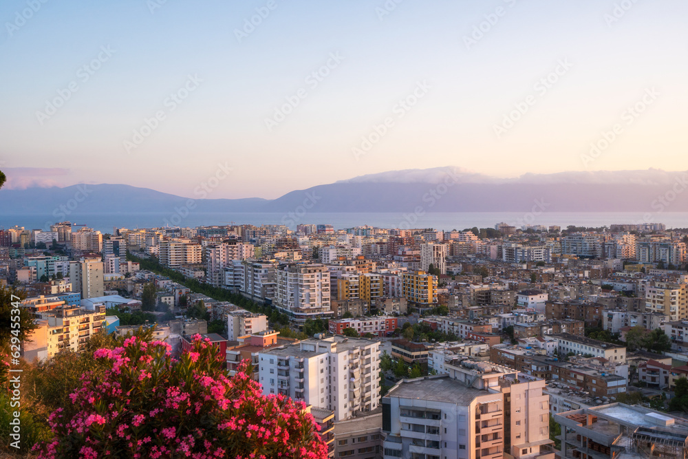 Albania- Vlora- cityscape as seen from hill Kuzum Baba