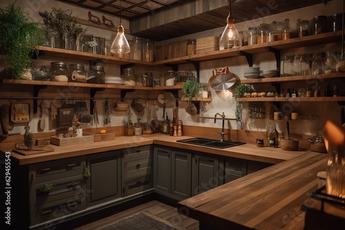 A cozy and rustic cabin-style kitchen.Generated AI