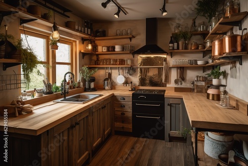 A cozy and rustic cabin-style kitchen.Generated AI