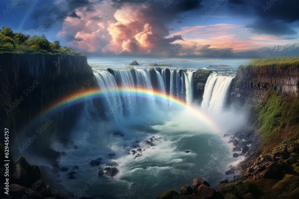 Fototapeta premium a beautiful waterfall in a mountainous area. the beauty of nature. generative ai.