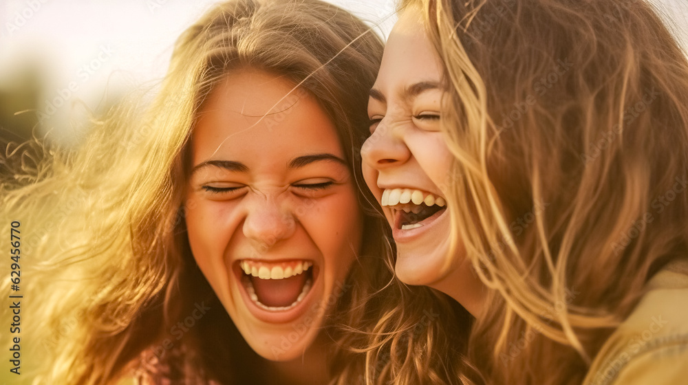 Fototapeta premium laughing friends, happy girls, made with Generative AI