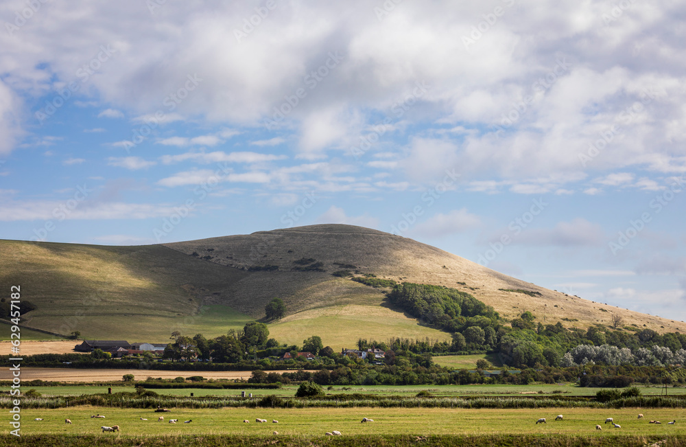 View of Mount Caburn from the Ouse valley way out of Lewes in east Sussex south east England UK