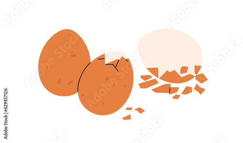 Boiled chicken eggs in brown shell and peeled from eggshell. Healthy breakfas...