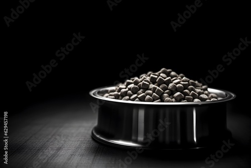 dog food in a stainless bowl