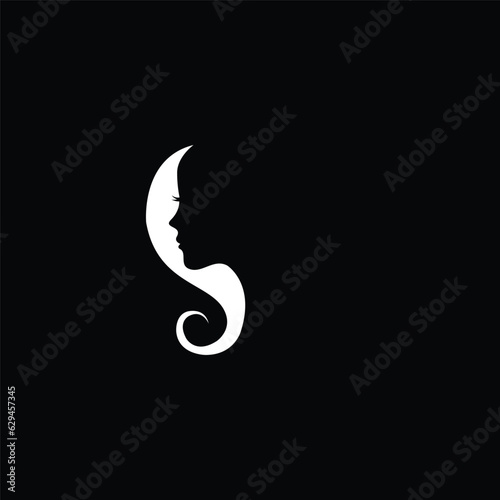 illustration of women long hair style icon, logo women face on white background, vector
