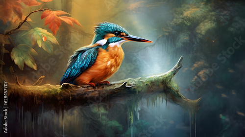 Kingfisher perched on a branch  moments before diving into the water -  Generative AI