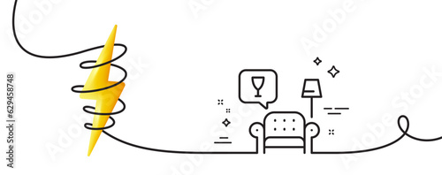 Lounge line icon. Continuous one line with curl. Relax place sign. Luxury pub symbol. Lounge single outline ribbon. Loop curve with energy. Vector