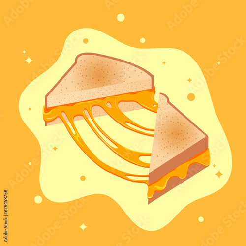 Flowing melted cheese in a sandwich. Vector illustration EPS10.