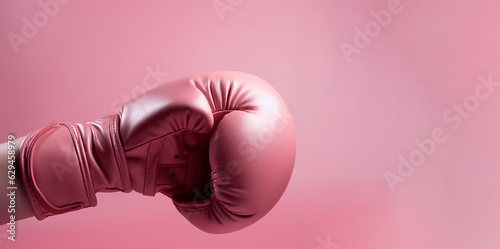 Murais de parede Woman arm and hand is wearing boxing grove and is hooking or fighting with someone or against something, Breast cancer campaign
