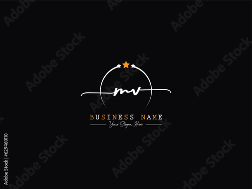 Minimal Circle MV v m Signature Logo, Luxury Mv Logo Letter Vector Illustration